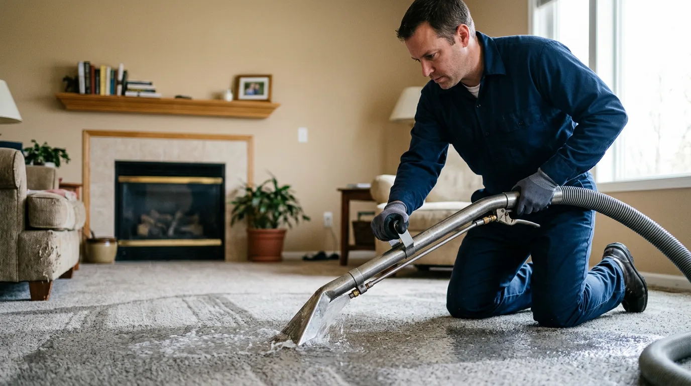 Water damage restoration technician working near Stowell, TX
